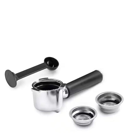 Taghareed De'Longhi ECP 35.31 espresso machine portafilter with two baskets and a black coffee scoop.