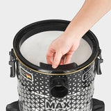 Taghareed Kärcher DVAC 2200 bagless vacuum cleaner with 22L capacity and blower function. Close-up of hand accessing filter.