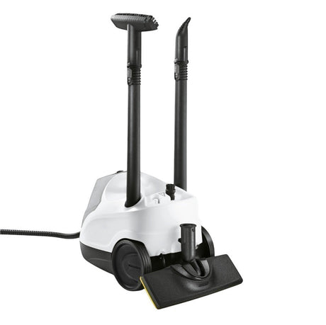 Taghareed Karcher SC 4 EasyFix steam cleaner with floor nozzle, detail brush, and extension tubes. White and grey unit.