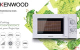 Taghareed Kenwood 20L white microwave oven with 700W power and defrost function, ideal for quick meal prep.