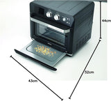 Taghareed Kenwood 25L black 2-in-1 air fryer oven with digital display and 15 cooking programs. Includes rotisserie.