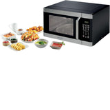 Taghareed Kenwood MWM42.000BK 42L digital microwave with grill, 1100W, black and silver finish, featuring a digital display and various food items.