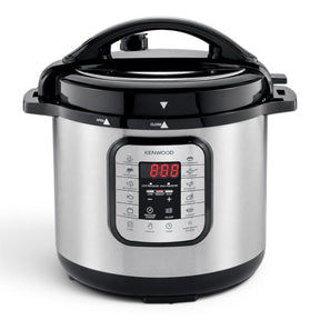 Taghareed Kenwood 16-in-1 electric pressure cooker, 8L multicooker PCM80, silver and black with digital display and 16 cooking programs.