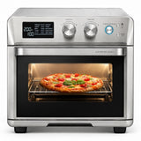 Taghareed Kenwood 25L stainless steel 2-in-1 air fryer oven with digital display, cooking a pizza.