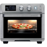 Taghareed Kenwood 25L 1700W stainless steel 2-in-1 air fryer oven baking a pizza with digital display