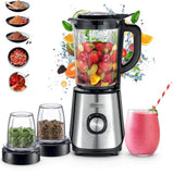 Taghareed Kenwood 1000W stainless steel blender with 2L glass jar, 2 mills, and smoothie.