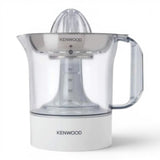 Taghareed Kenwood JE290 1L 40W white citrus juicer with clear jug and stainless steel filter.