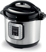 Taghareed Kenwood 8L 16-in-1 electric pressure cooker multicooker PCM80, silver and black stainless steel with digital display and 16 cooking programs.