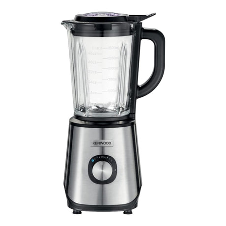 Taghareed Kenwood 1000W glass blender with 2L capacity, stainless steel base, and two speed settings with pulse function.