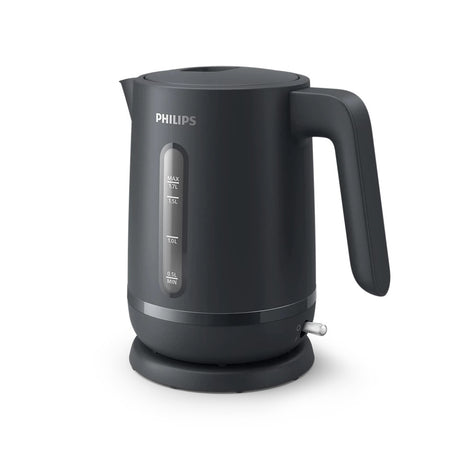 Taghareed Philips 1000 Series HD9314/90 black electric kettle with 1.7L capacity and water level indicator.