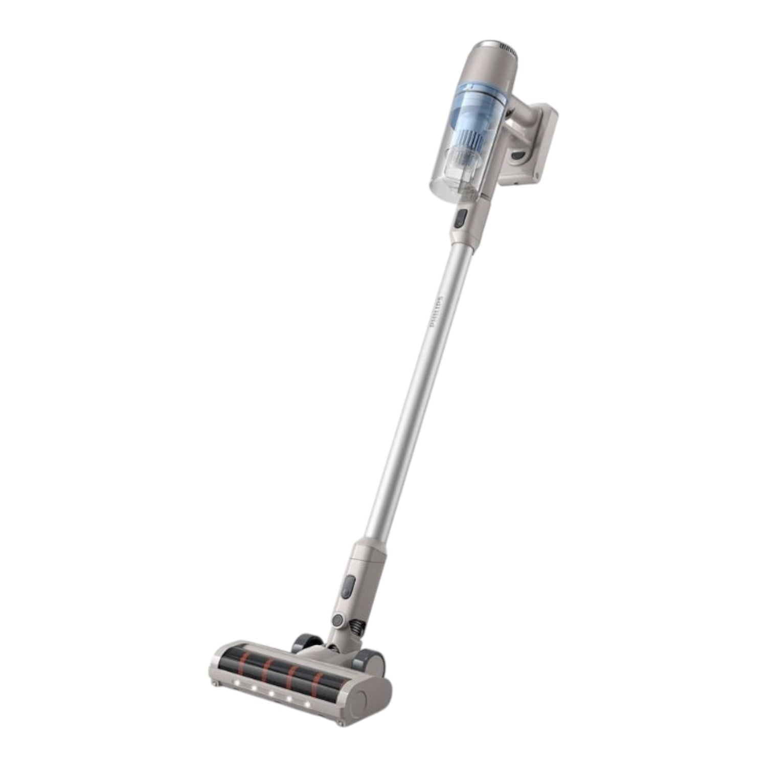 Taghareed Philips 2000 Series cordless vacuum cleaner in silver with LED floor nozzle and dustbin.
