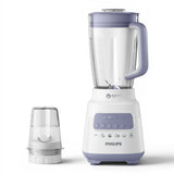Taghareed Philips 5000 Series blender with 2L jar, 700W motor, 5 speeds, ProBlend Crush technology, and Ice Crush function. White and purple.