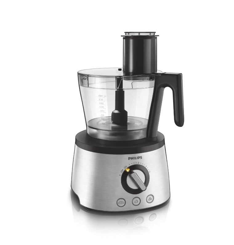 Taghareed Philips 7000 Series food processor, stainless steel and black, with 12 speeds and 3 auto programs.