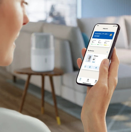 Taghareed Philips Air Humidifier 5000 Series HU5710/00, white and grey, with NanoCloud technology and smart app control.