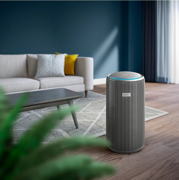 Taghareed Philips Smart Air Purifier 4200 Series AC4220/12, black and silver, with 4-layer HEPA filter, captures 99.97% of particles.