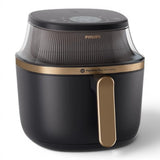 Taghareed Philips Airfryer 3000 Series XL NA332/09, black with gold accents, 6.2L capacity, digital touch screen, and transparent cooking window.