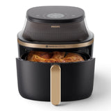 Taghareed Philips Airfryer 3000 Series XL NA332/09 with RapidAir Plus technology, digital touchscreen, and cooking window. Black with gold accents.