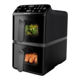 Taghareed Philips Airfryer 4000 Series dual basket stacked design with clear windows showing broccoli and chicken cooking.