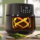 Taghareed Philips Airfryer 5000 Series XXL Connected HD9285/93, black, 7.2L capacity, digital display, Rapid Air technology for crispy food.