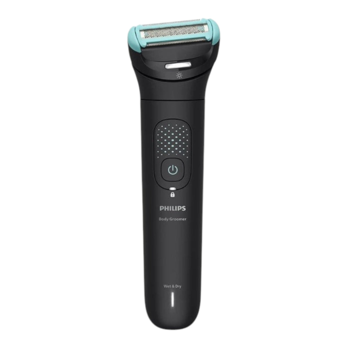 Taghareed Philips Body Groomer 7000 Series BG7470/15, black with aqua blue accents, dual-head shaver and trimmer, wet & dry use.