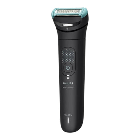 Taghareed Philips Body Groomer 7000 Series BG7470/15, black with teal accents, dual-head shaver and trimmer, Wet & Dry.