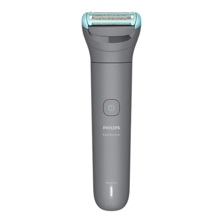 Taghareed Philips Body Groomer 3000 Series BG3470/15 grey electric shaver with blue accents, wet & dry use.