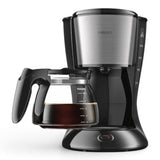 Taghareed Philips Daily Collection coffee maker, black plastic and brushed metal, 1.2L capacity, 15 cups, Aroma Twister technology.