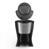 Taghareed Philips Daily Collection black coffee maker with brushed metal filter holder, 1.2L capacity, Drip Stop, auto-off.