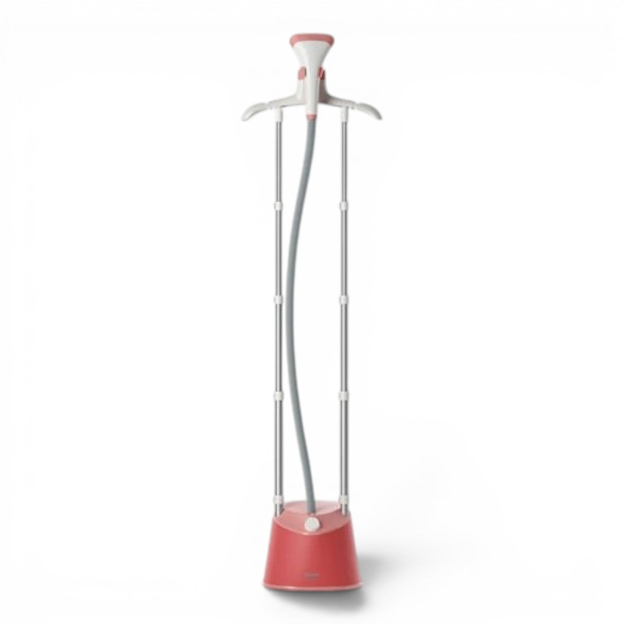Taghareed Philips 1000 Series garment steamer in red and white with adjustable poles and a built-in hanger.