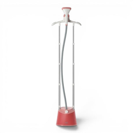 Taghareed Philips 1000 Series garment steamer in red and white with adjustable poles and a built-in hanger.