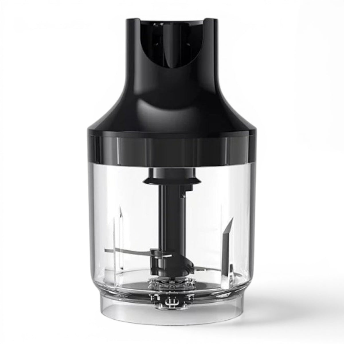 Taghareed Philips 5000 Series hand blender chopper attachment with stainless steel blades and clear plastic container.
