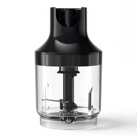 Taghareed Philips 5000 Series hand blender chopper attachment with stainless steel blades and clear plastic container.