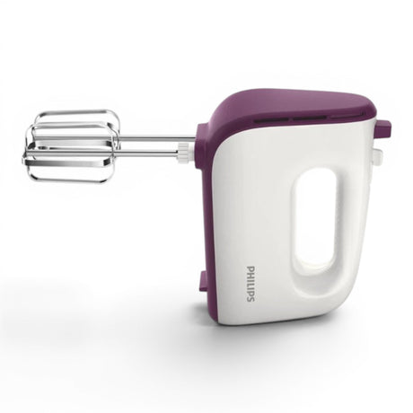 Taghareed Philips Viva Collection hand mixer in white and purple with stainless steel beaters, 400W motor, 5 speeds + Turbo.