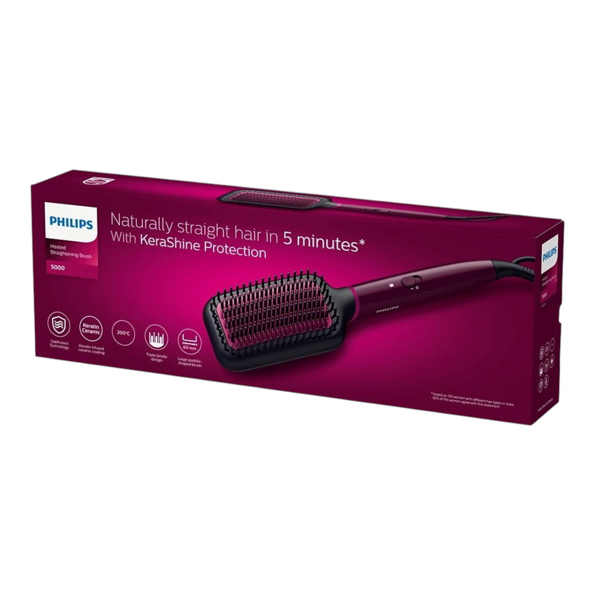 Taghareed Philips 5000 Series Heated Straightening Brush with Keratin-infused ceramic coating and ThermoProtect technology.