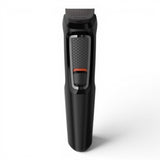 Taghareed Philips Multigroom Series 3000 MG3720/33 black 7-in-1 trimmer with self-sharpening steel blades and washable attachments.