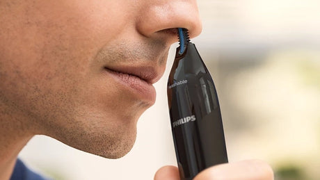 Taghareed Philips Series 1000 nose trimmer with PrecisionTrim technology and Protective Guard, black, washable.