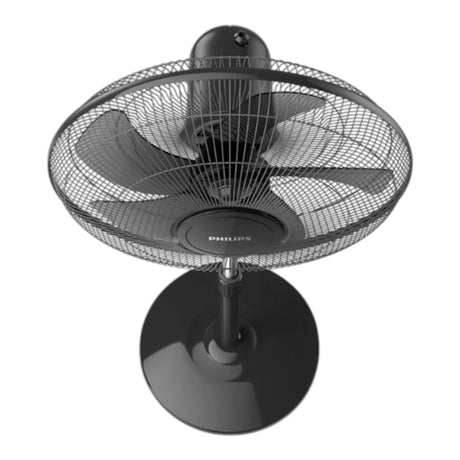 Taghareed Philips Series 600 pedestal fan in black, featuring 3 speeds, oscillation, and adjustable height.