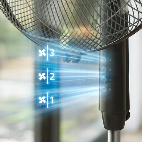 Taghareed Philips Series 600 pedestal fan with 3 speed settings and oscillating head for powerful cooling.