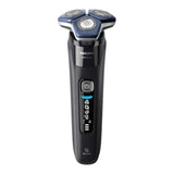 Taghareed Philips Shaver Series 7000 S7886/35, black electric shaver with blue accents, 360° flex heads, and SkinIQ technology.