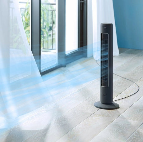 Taghareed Philips 5000 Series Tower Fan CX5535/11, slim, dark grey, 105cm tall, with oscillation and remote control