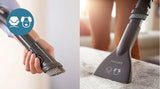 Taghareed Philips 5000 Series vacuum cleaner attachments: upholstery tool and crevice tool with pet hair icon.