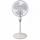 Taghareed Sona 16" white and blue stand fan with adjustable height and oscillating head for powerful cooling.