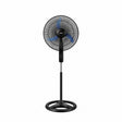 Taghareed Sona 18" black stand fan with blue blades and a circular base, ideal for daily cooling.