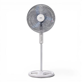 Taghareed Sona 18" white stand fan with a stable base and adjustable height for everyday cooling in homes or offices.