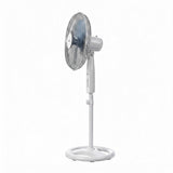 Taghareed Sona 18" white oscillating stand fan with 4 speed settings and stable base for home or office cooling.