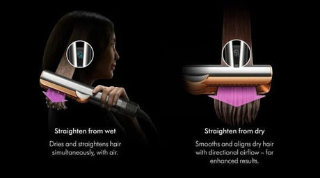 Tagharid Ceramic Pink/Rose Gold Dyson Airstrait straightener dries and straightens hair with air, no hot plates.